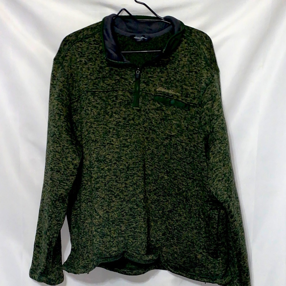 EDDIE BAUER MENS SIZE XXL Green Pullover 3/4 ZIP‎ Sweater CLEAN